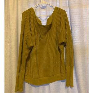 Yellow Off the shoulder sweater.
